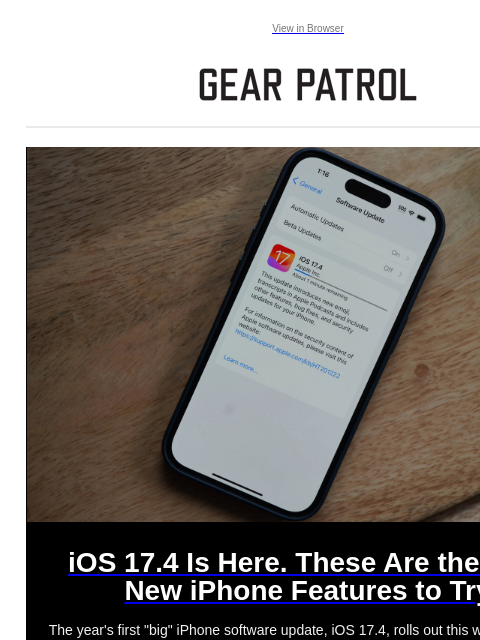 The year's first "big" iPhone software update, iOS 17.4, rolls out this week. Here are its standout capabilities. View in Browser iOS 17.4 Is Here. These Are the Best New iPhone Features