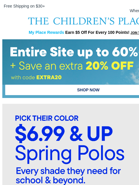childrensplace newsletter: Spring Polos in *Every* Color? YES! 💛💜🩷💙