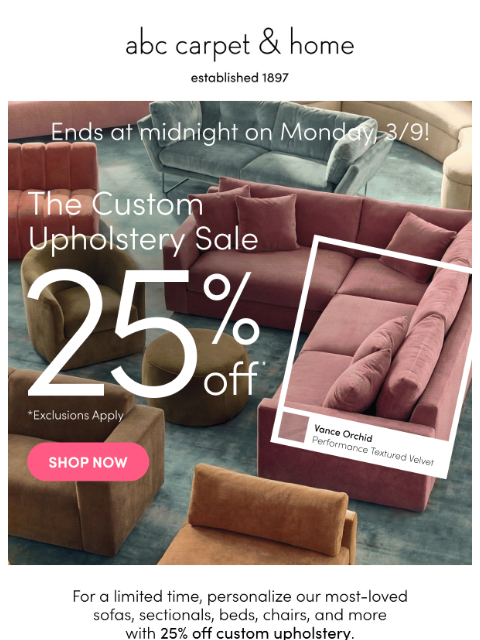 abchome newsletter: LAST WEEKEND: The Custom Upholstery Sale