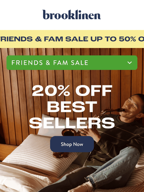 brooklinen newsletter: BEST-Sellers=20% Off