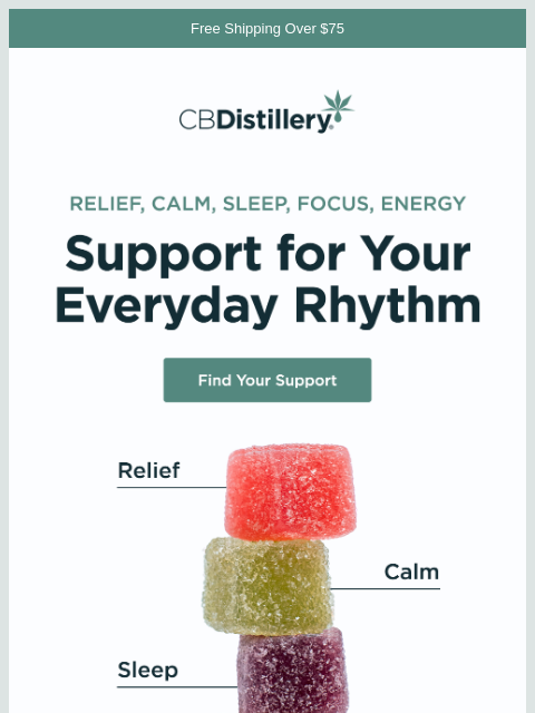 thecbdistillery newsletter: Relief, Calm, Sleep, Focus, Energy...