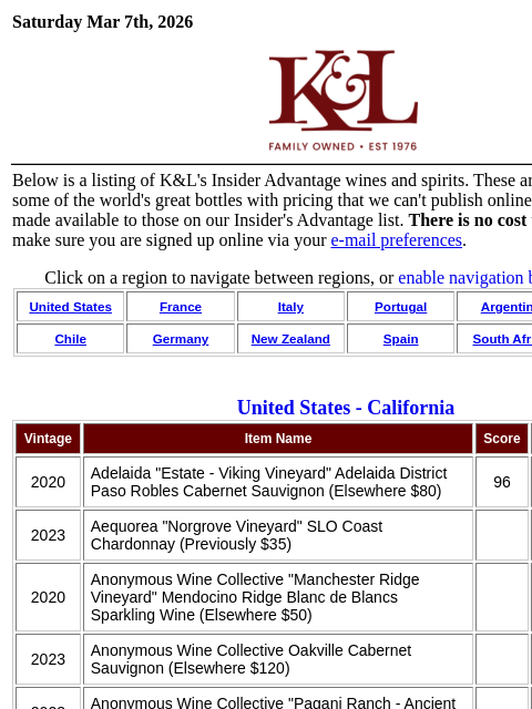 klwines newsletter: Insider's Advantage