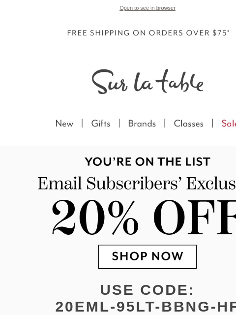 surlatable newsletter: Hey, how does 20% off sound?*