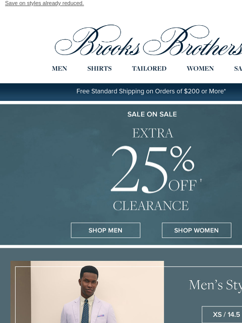 brooksbrothers newsletter: Save in your size: extra 25% off sale