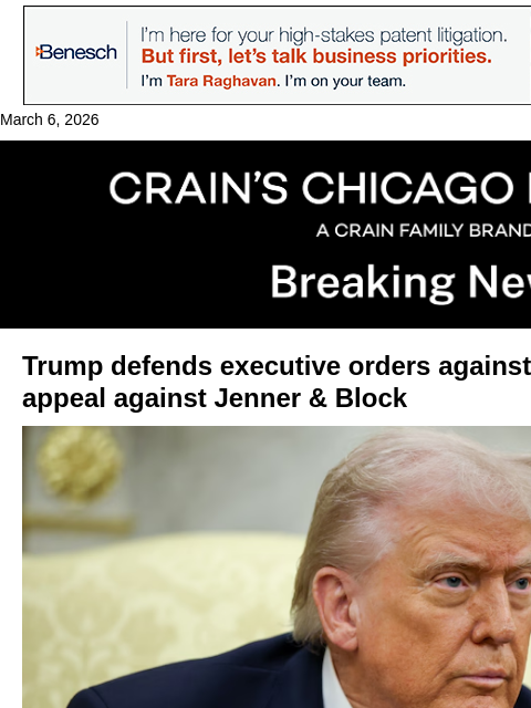 crainalerts newsletter: Trump fires opening salvo in fight with Jenner & B...