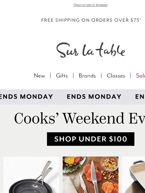 surlatable newsletter: Cooks' Weekend Event: Top picks under $100.