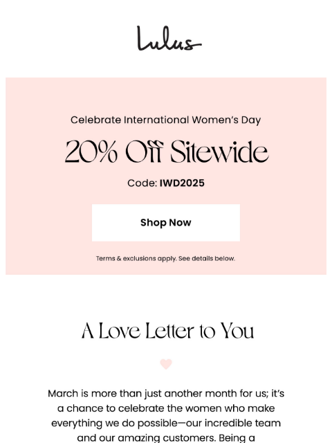 Here's to strong women, and strong discounts 🥂 use code IWD2025. xoxo Lulus ͏ ͏ ͏ ͏ ͏ ͏ ͏ ͏ ͏ ͏ ͏ ͏ ͏ ͏ ͏ ͏ ͏ ͏ ͏ ͏ ͏ ͏ ͏ ͏ ͏ ͏ ͏ ͏ ͏ ͏ ͏ ͏ ͏ ͏ ͏ ͏ ͏ ͏ ͏ ͏ ͏ ͏ ͏ ͏ ͏ ͏ ͏ ͏ ͏ ͏ ͏ ͏ ͏ ͏ ͏ ͏ ͏ ͏ ͏ ͏ ͏