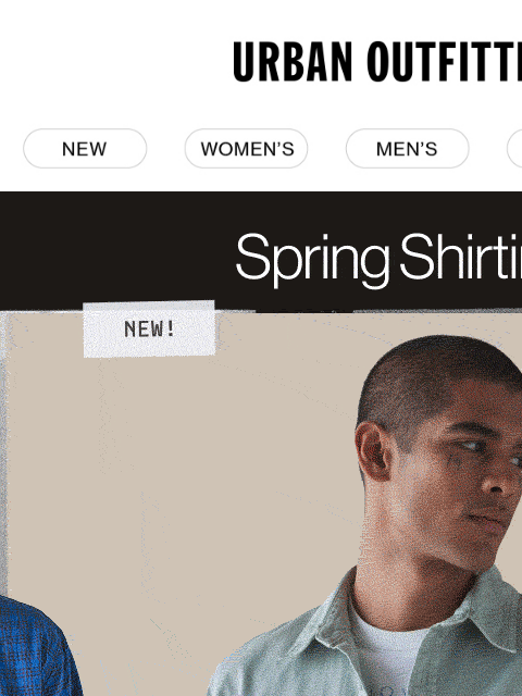 urbanoutfitters newsletter: New UO Men’s · Spring Shirting · $45 & Up