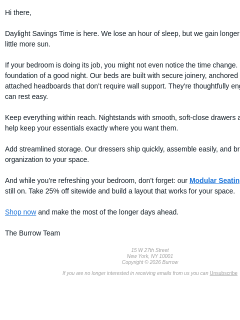 burrow newsletter: Lose an hour. Gain the glow.