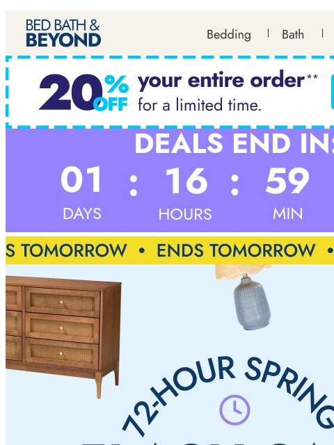 bedbathandbeyond newsletter: Up to 60% off ends tomorrow—72-Hour Spring Flash S...