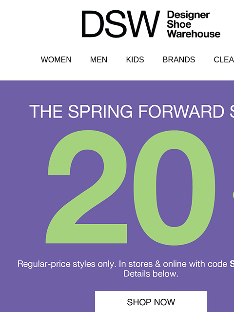 dsw newsletter: Last day: 20% OFF.