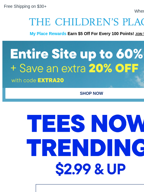 childrensplace newsletter: $2.99+ Tees #Trending Now for Spring: 📖💐🤠