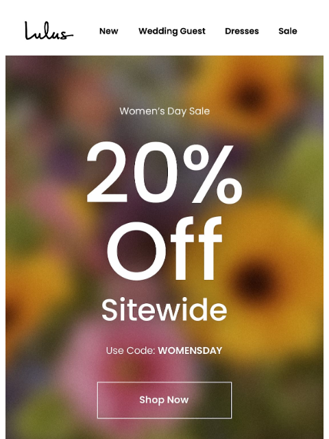 lulus newsletter: Women's Day Sale = 20% Off Sitewide 🩷​
