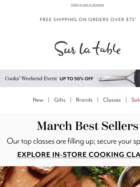 surlatable newsletter: Our Most-Loved March Cooking Classes
