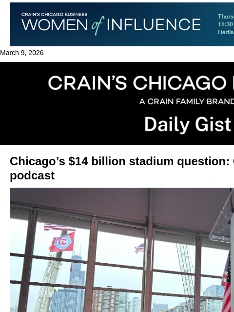 crainalerts newsletter: Chicago’s $14 billion stadium question: Crain’s Da...