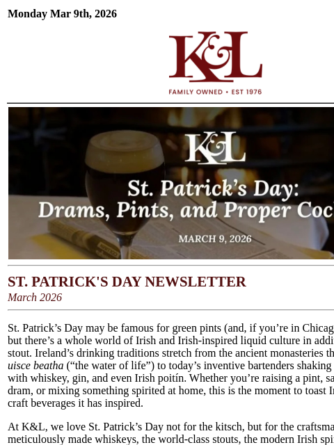 klwines newsletter: K&L Newsletter: Festive St. Patrick's Day Picks