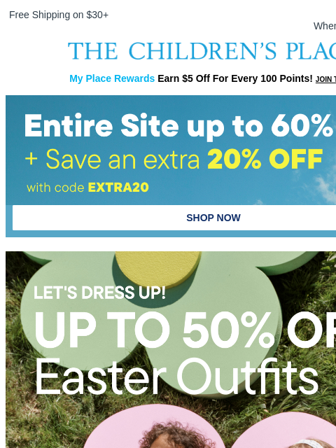 childrensplace newsletter: Found: Perfect Easter Outfits: Up to 50% OFF 🐰