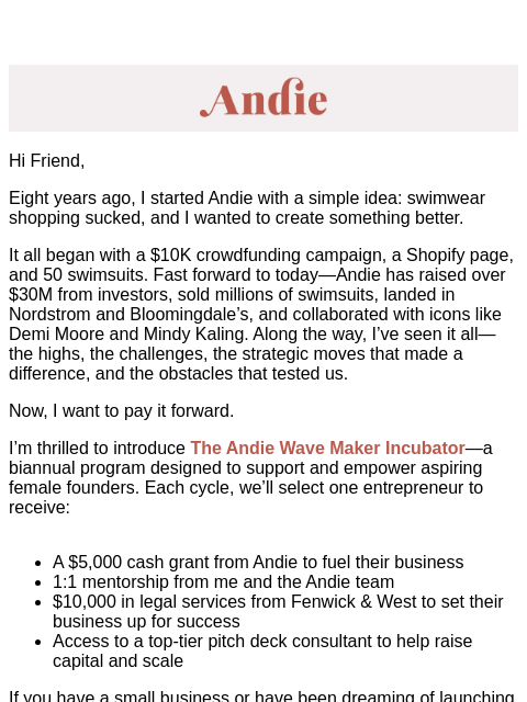 Announcing The Andie Wave Maker Incubator 🌊 ͏ ͏ ͏ ͏ ͏ ͏ ͏ ͏ ͏ ͏ ͏ ͏ ͏ ͏ ͏ ͏ ͏ ͏ ͏ ͏ ͏ ͏ ͏ ͏ ͏ ͏ ͏ ͏ ͏ ͏ ͏ ͏ ͏ ͏ ͏ ͏ ͏ ͏ ͏ ͏ ͏ ͏ ͏ ͏ ͏ ͏ ͏ ͏ ͏ ͏ ͏ ͏ ͏ ͏ ͏ ͏ ͏ ͏ ͏ ͏ ͏ ͏ ͏ ͏ ͏ ͏ ͏ ͏ ͏ ͏ ͏ ͏ ͏ ͏ ͏ ͏ ͏ ͏ ͏