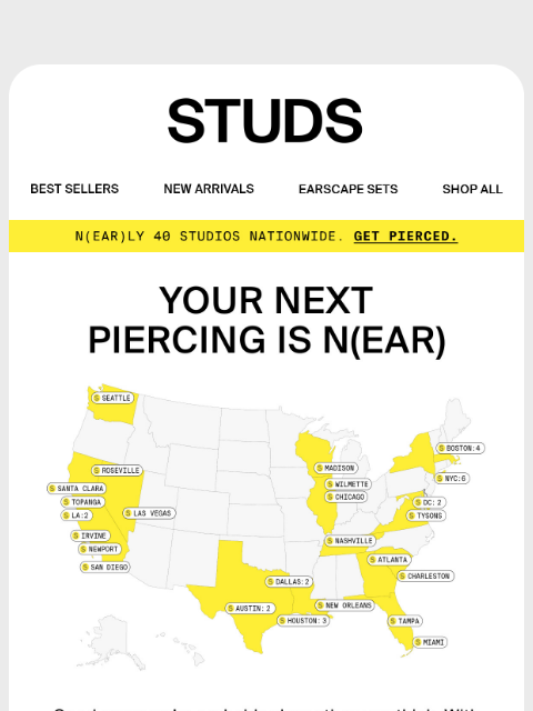 studs newsletter: Your Next Piercing is N(ear) 👀