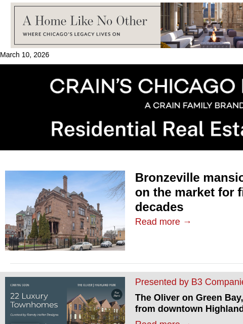 crainalerts newsletter: Bronzeville mansion hits the market for first time...