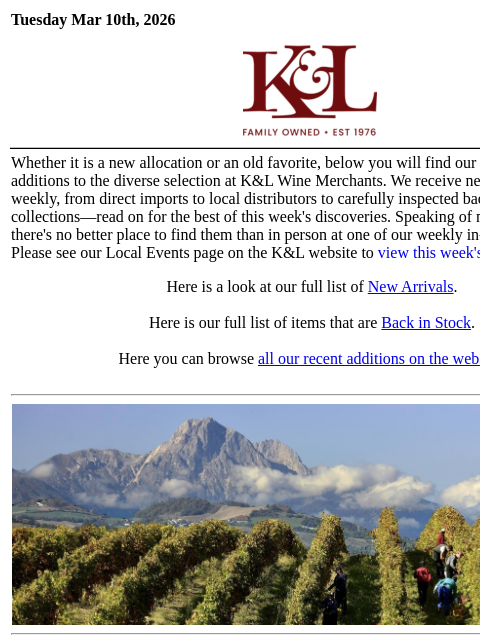 klwines newsletter: The Latest from K&L: New Adds and Back In Stock