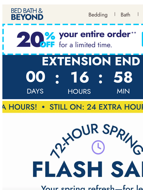 bedbathandbeyond newsletter: EXTENDED: Up to 60% off flash deals