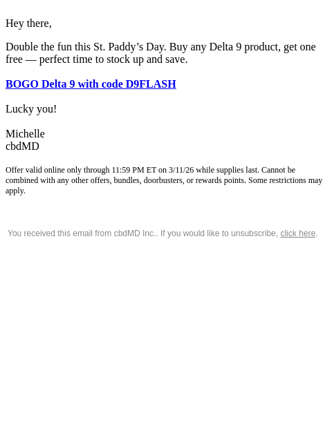 cbdmd newsletter: Guys, Feeling Lucky? It’s BOGO Time 🍀