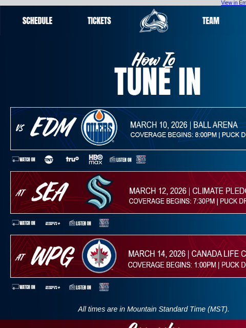 thecoloradoavalanche newsletter: Tune In as the Avalanche Take on the Oilers, Krake...