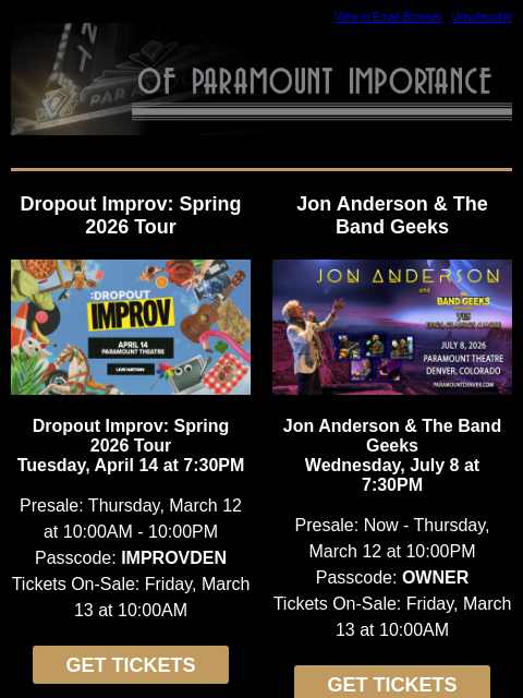 kroenkeentertainment newsletter: Dropout Improv, Jon Anderson & The Band Geeks, Ric...