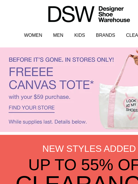 dsw newsletter: Last day! Up to 55% OFF 😮