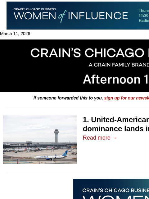 crainalerts newsletter: FAA faces messy airline showdown at O'Hare