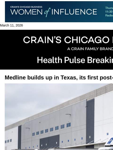 crainalerts newsletter: Medline's first post-IPO expansion