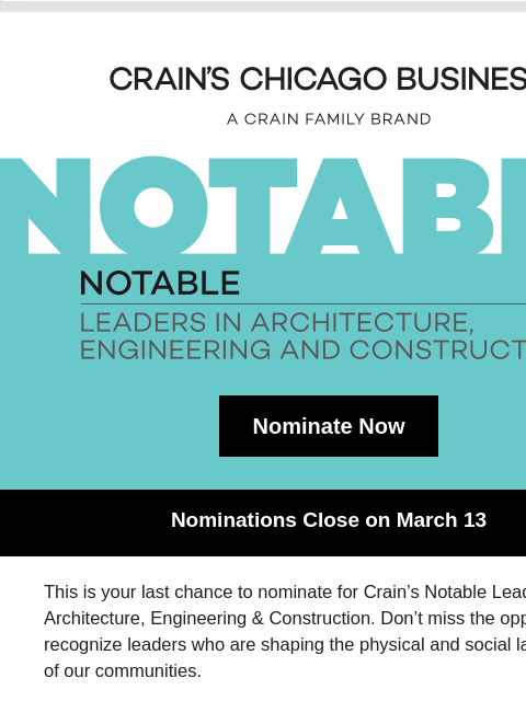 crainliveevents newsletter: [Last Chance] AEC Nominations Close Friday