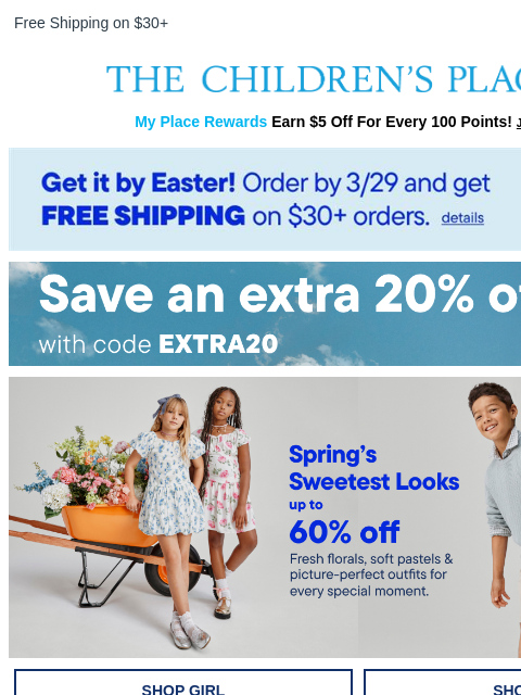 childrensplace newsletter: An Extra 20% Off Your Purchase? Love This For You.