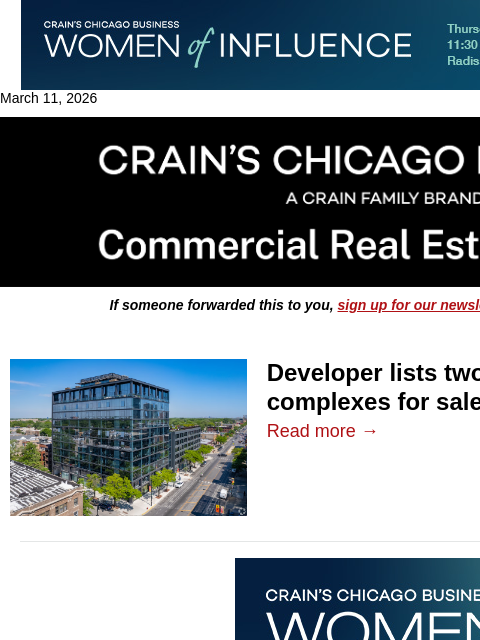 crainalerts newsletter: Developer lists two Uptown apartment complexes for...