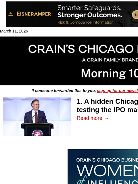 crainalerts newsletter: ​Billionaire's firm plots IPO