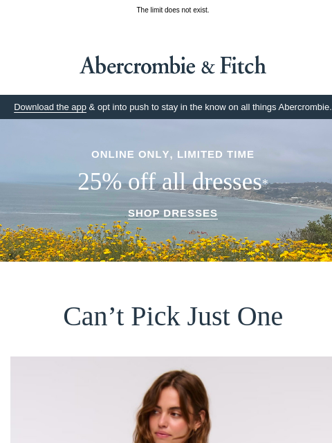 abercrombie newsletter: 25% OFF ALL DRESSES.