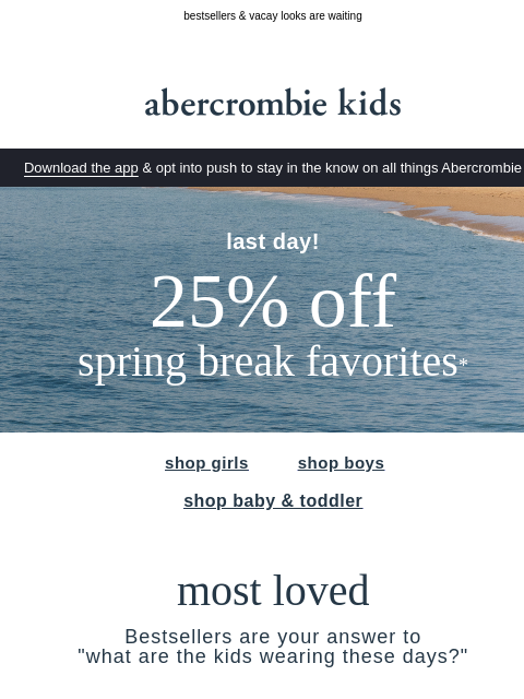 abercrombie newsletter: last day: 25% OFF
