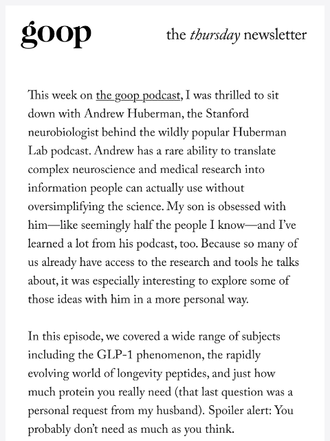 goop newsletter: the Thursday newsletter