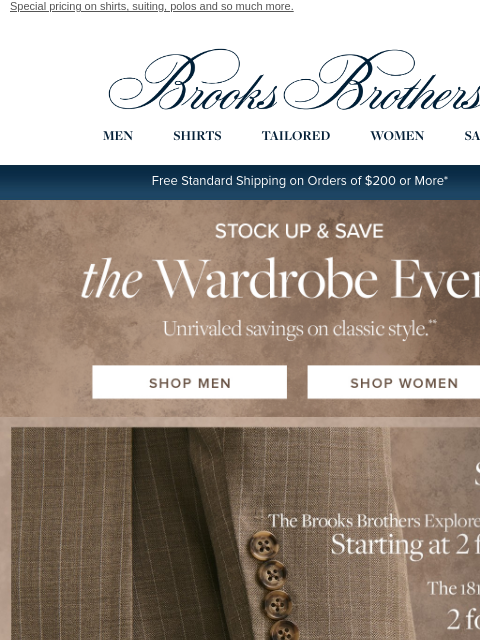 brooksbrothers newsletter: The Wardrobe Event: Save on shirts, suits, polos…