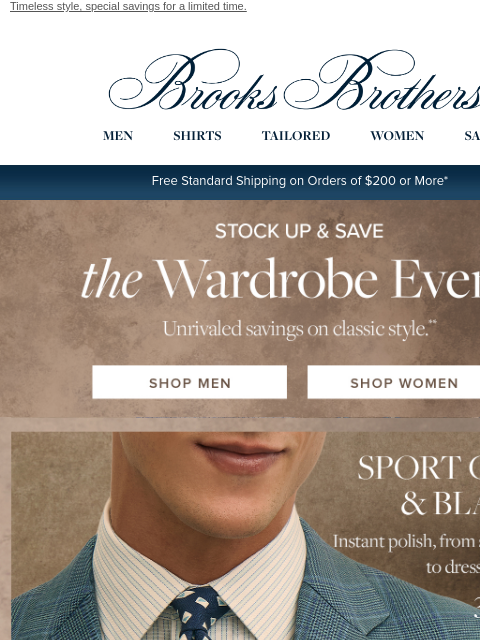 brooksbrothers newsletter: Your style, your Wardrobe Event: save on shirts, s...