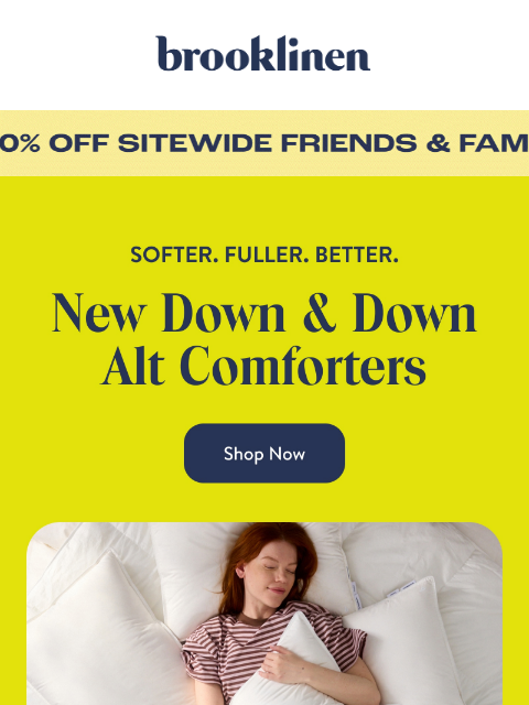 brooklinen newsletter: 20% Off New & Next-Level Comforters