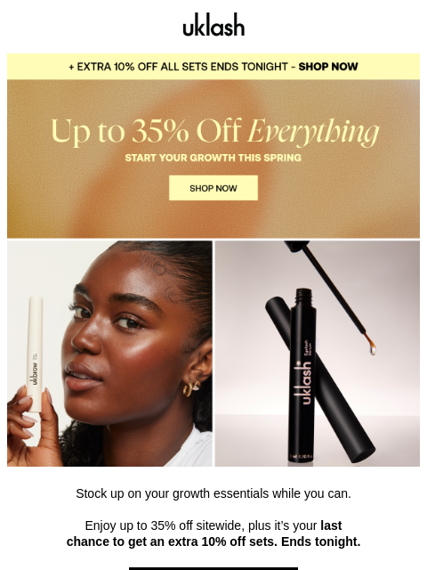 uklash newsletter: LAST CHANCE! Up to 35% off + extra 10% off sets
