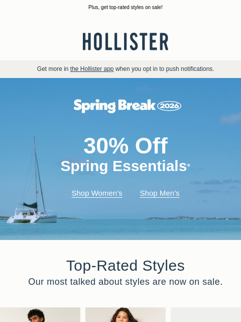hollisterco newsletter: ☀️ 30% off spring essentials starts now ☀️
