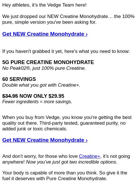 vedgenutrition newsletter: 📣 NEW: Pure Creatine