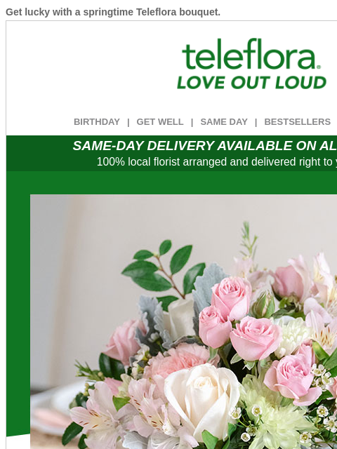 teleflora newsletter: 20% Off🍀 Send a Lucky Charm