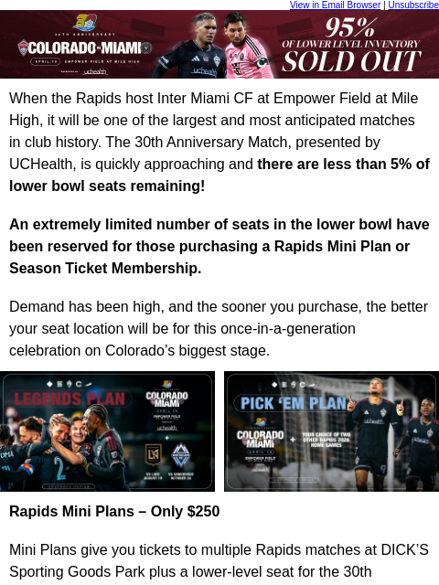 thecoloradorapids newsletter: Rapids vs Inter Miami: Only 5% of Lower Bowl Seats...