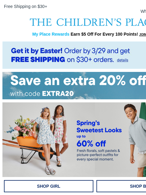 childrensplace newsletter: Up to 50% Off Photo-Ready Easter Fits