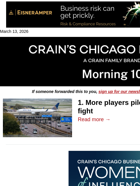 crainalerts newsletter: O'Hare flight fight spreads