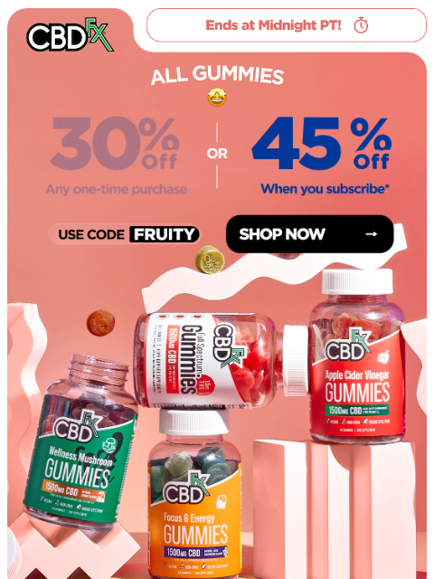 cbdfx newsletter: Last Chance: Up to 45% OFF all Gummies! 👀